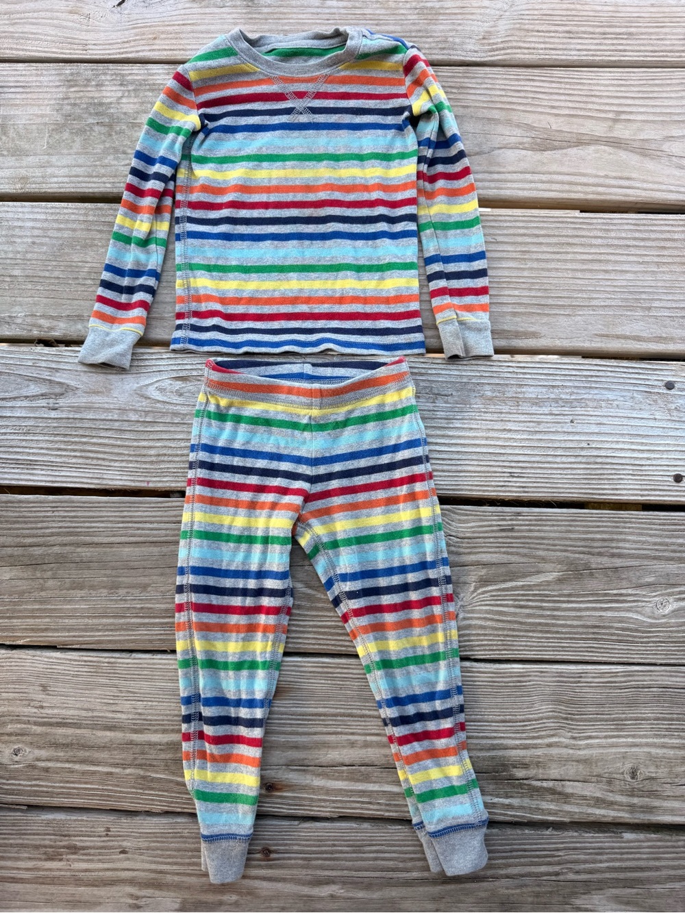 primary kids rainbow stripe pajamas - organic cotton - 2-3